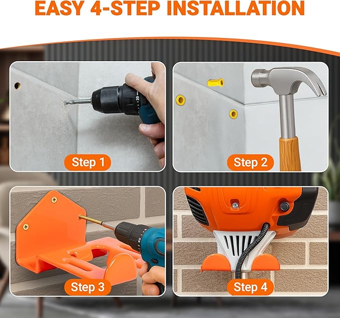 Weed Eater Hanger with Extra Hook for Harness Strap & Accessories, Heavy Duty Trimmer Rack, Wall Mount Garage Storage & Shed Organizer for Grass Trimmer, Hedge Trimmer, Leaf Blower,Multi-Purpose-1Pack