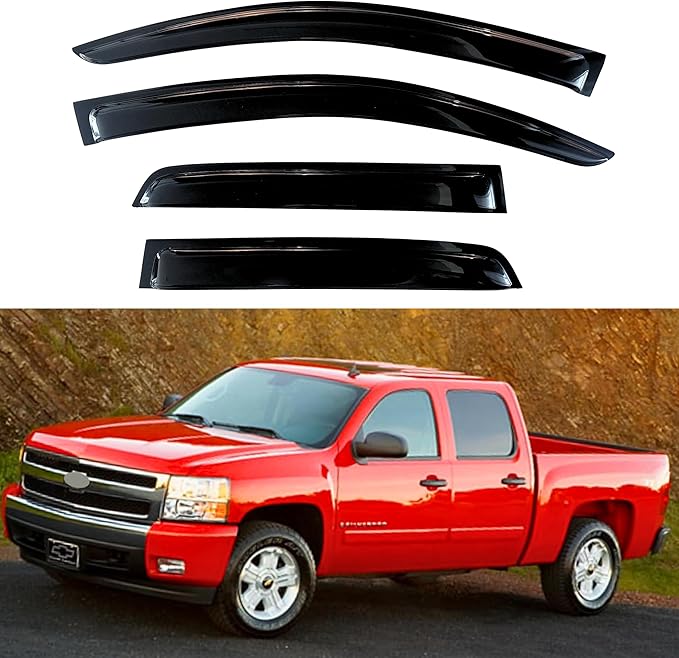 KPY Window Visor Compatible with 2007-2013 Chevy Silverado Avalanche & GMC Sierra 1500, Rain Guard Vent Deflector for 2007-2014 Silverado/Sierra 2500HD/3500HD/Yukon XL, 2009 2010 2011 2012 (Crew Cab)
