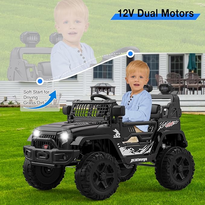 12V Kids Electric Ride On Truck Car w/Parent Remote Control, Spring Suspension, LED Lights & AUX Port | Outdoor Ride Toy for Boys Girls