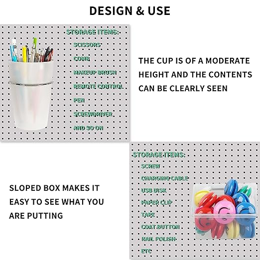 6 Sets Pegboard Bins and Cups with Pegboard Hooks, Pegboard Accessories Baskets, Hooks for Pegboard Cup Holder for Organizing Craft Tools Storage Garage Office Workbench Transparent