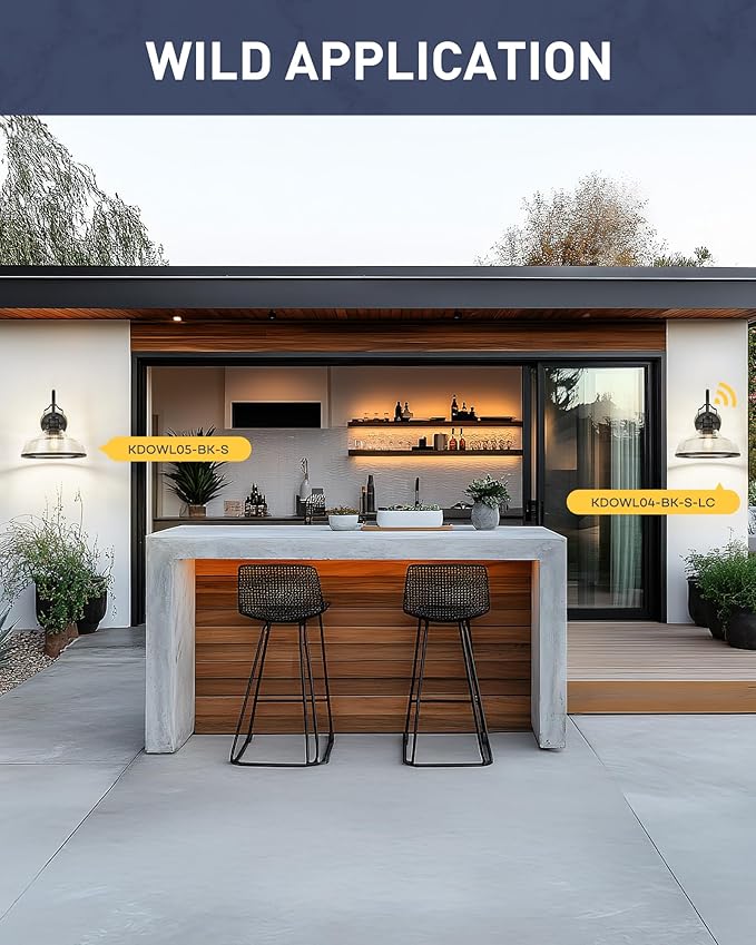 kudos Dusk to Dawn Outdoor Wall Sconce, Exterior Garage Light Fixtures, Farmhouse Waterproof Outdoor Gooseneck Barn Light Motion Sensor, Seeded Glass 1 Pack, KDOWL05-BK-S-LC