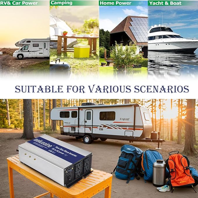 2000W Pure Sine Wave Inverter-36V DC to 110V 120V AC Power Converter with 4 AC Outlets, 36 Volt Power Inverter for Truck, Rv, Camping, Home, Emergency Power