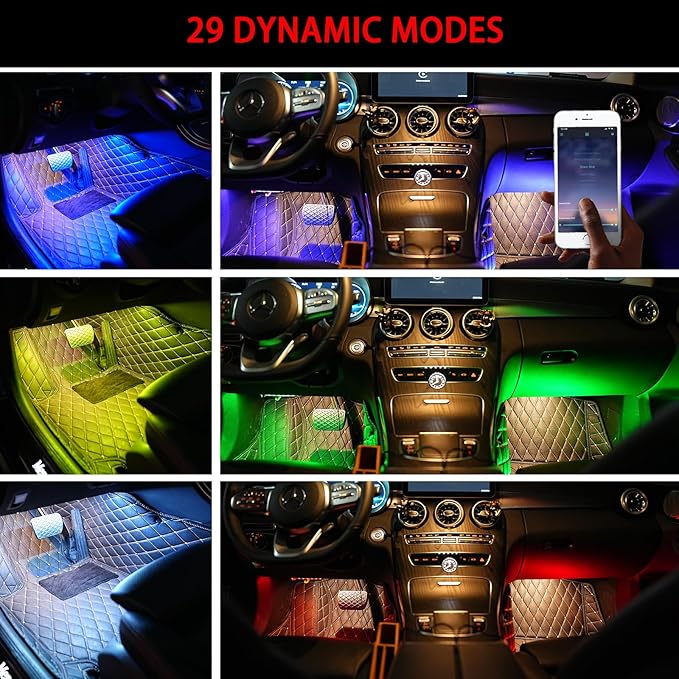 Smart USB Interior Car LED Strip Light with App Control,RGB Neon Atmosphere Lights, USB 5V Ambient Night Light Decorative Lamp, Multi Color Strip Light for Cars with Music and DIY Mode (RGB 72LEDs)