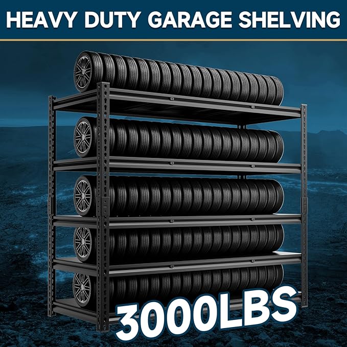 5-Tier 60”D X 24”W X 72”H Heavy Duty Shelving 3000LBS Garage Storage Rack Heavy Duty Adjustable Industrial Warehouse Shelving(Black)