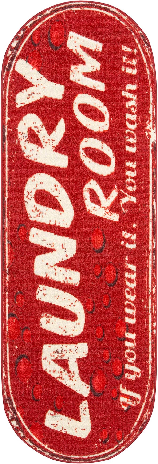 Ottomanson 20" x 59" Oval Laundry Room Rug - Non-Slip Mat for Laundry & Mudroom - Durable, Stain-Resistant, and Easy to Clean - Perfect for High-Traffic Areas - Runner Rug for Entryway Bathroom, Red
