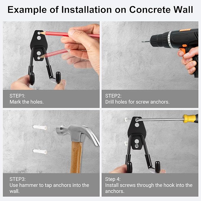 Garage Hook Heavy Duty Wall Storage Hangers, 20 Pack Garage Storage Hooks Steel Tool Black for Ladders, Ropes, Garden Tools