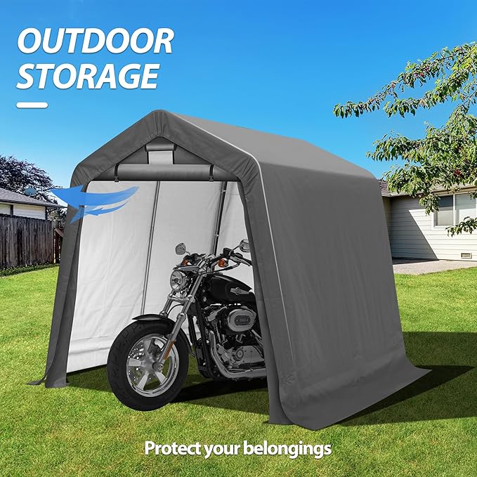 8x8Ft Ourdoor Storage Shed Shelter,Portable Shed Garage with Roll-up Zipper Door &Vent Window, Heavy Duty Storage Tent Carport for Bike,Motorcycle