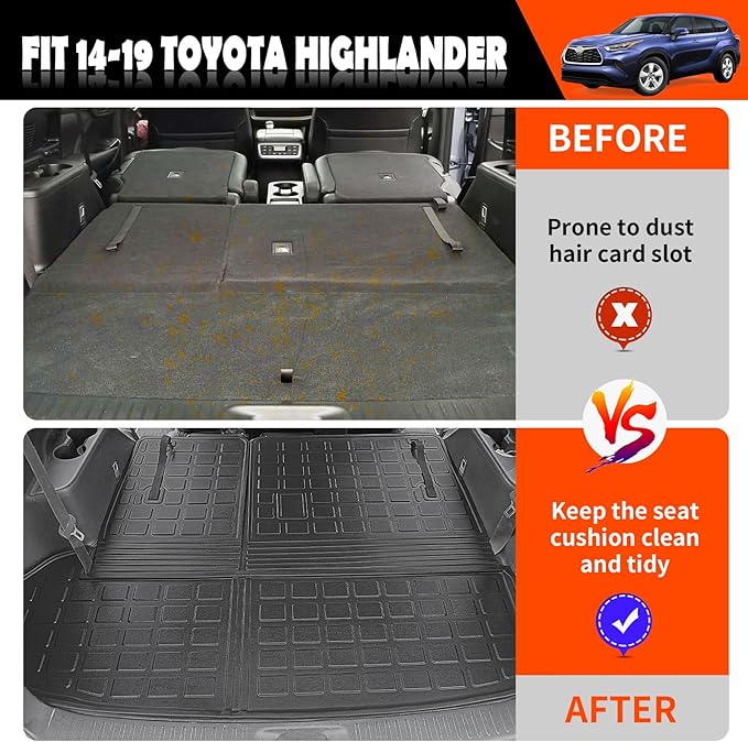 powoq Cargo Mat Compatible with 2014-2019 Toyota Highlander Trunk Mat Backrest Trunk Liner TPE Cargo Liner Replacement for 2014-2019 Toyota Highlander Accessories