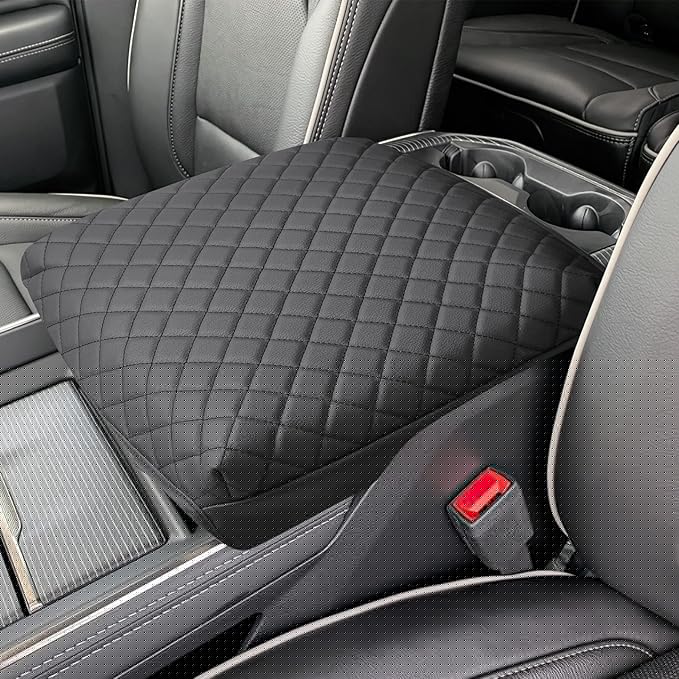 ISSYAUTO Center Console Cover Armrest lid Cover Compatible with 2009-2024 Ram, Leather Arm Rest Covering for Car, Well-Make Durable Middle Console Cover Armrest Box Protective Cover