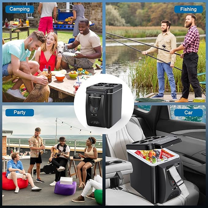CAYNEL 12V 6 Quart Personal Thermoelectric, 6 Liter Capacity, Portable Electric Cooler Warmer with 12V DC, Small Fridge for Car, RV, and Camping Use