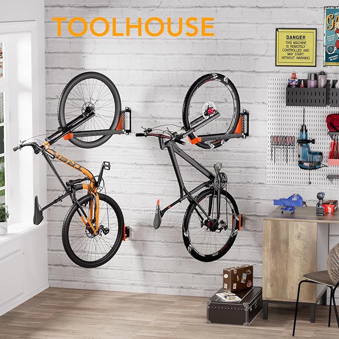 2-Pack Swivel Bike Rack Wall Mount, Bike Hangers for Garage, Space-Saving Vertical Bike Holder, Holds up to 77 lbs, Bicycle Wall Hanger Storage, No Heavy Lifting Required Indoor Hanging Bike Rack