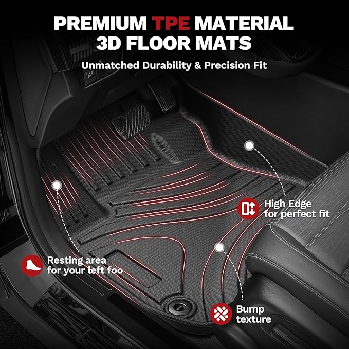 Powerty Floor Mats for Honda CR-V 2023 2024 2025(Include Hybrid) Accessories All Weather Car Floor Mats, 3D TPE Anti-Slip Liners for Car, 1st & 2nd Row Black