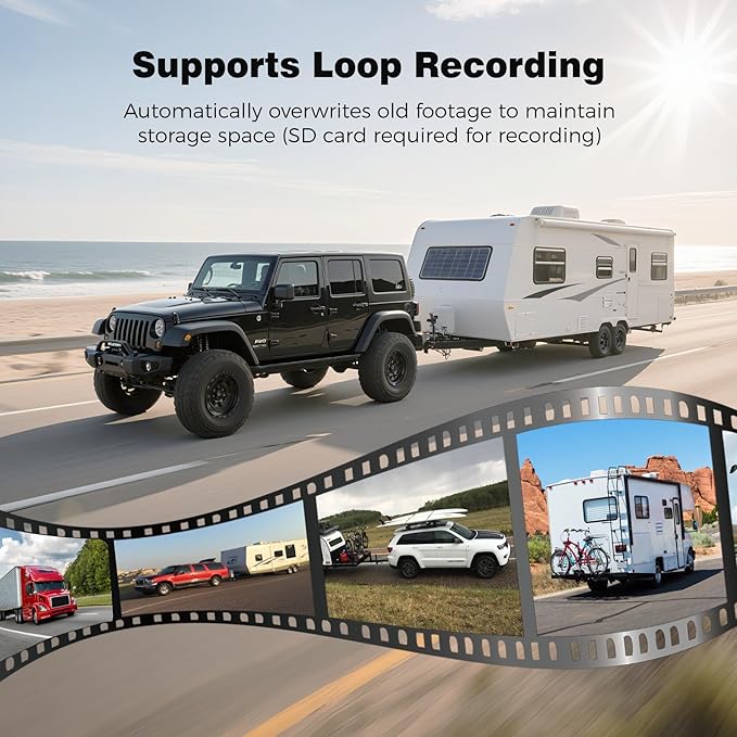 10.1" Wireless RV Backup Camera System, 2 Rear Cameras & 2 Side Cameras for Reversing/Monitoring Trailer Truck Pickup Camper, 1080P DVR Monitor, IP69K Waterproof IR Night Vision Camera, WN4