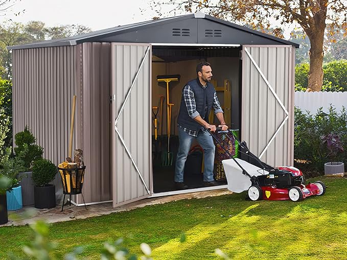 AECOJOY Shed 8' x 10' Outdoor Storage Metal Shed, Steel Yard Shed with Design of Lockable Doors, Utility and Tool Storage for Garden, Backyard, Patio, Outside use