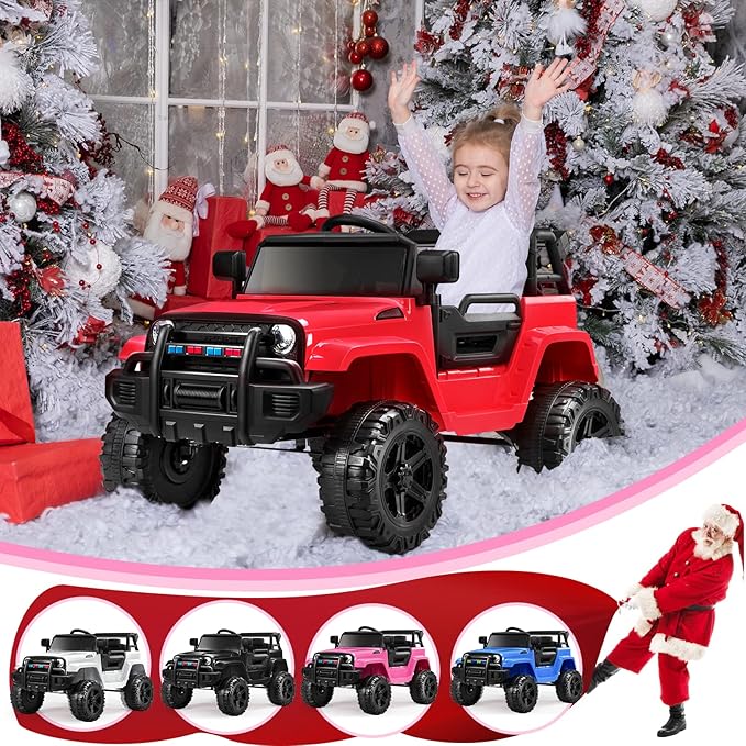 JOYMOR Ride on Truck with Remote Control, 4 Wheels 12V Battery Powered Kids Car, with LED Headlight/Horn Button/ MP3 Player/USB Port/Forward Backward/Kids Girl Boy (red)
