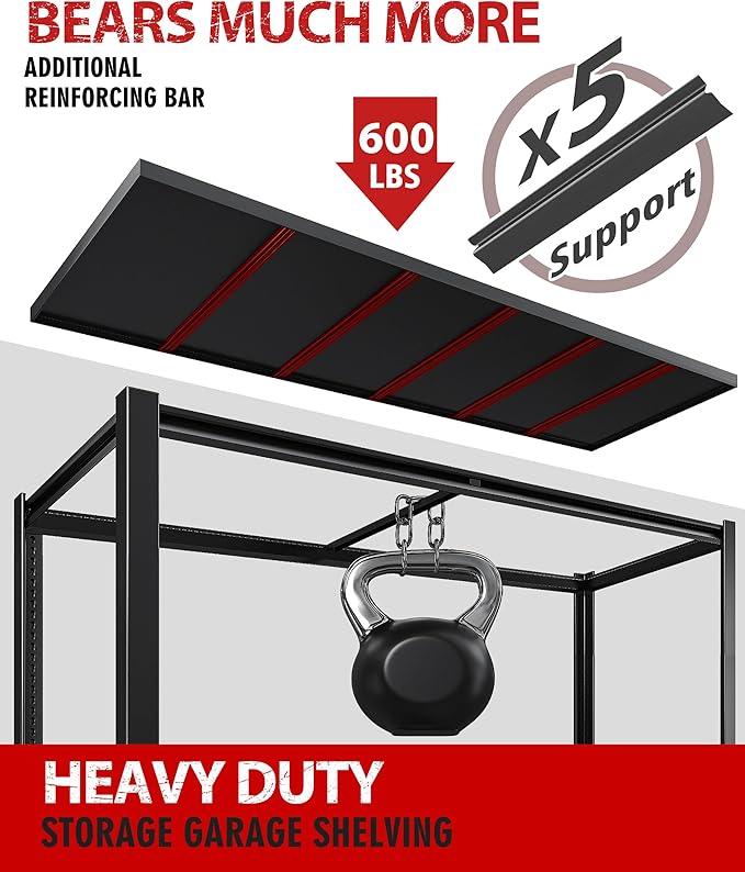 REIBII 78" H Storage Shelves, Garage Shelving Heavy Duty Load 3000LBS, Adjustable Garage Shelving, 5 Tier Metal Shelves Unit for Storage Rack, Basement, 55" W x 26" D x 78" H, Black, 3 Pack