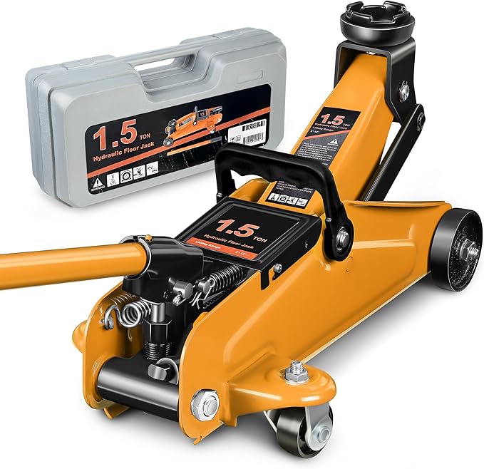 DNA MOTORING Low Profile Hydraulic Trolley Service/Floor Jack, 1.5 Ton (3000 lbs) Capacity, Lifting Range 5.3"-12", Orange, TOOLS-00326-OG