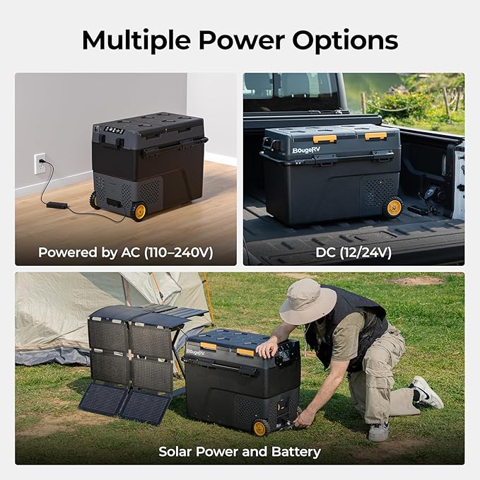 BougeRV 12 Volt Car Refrigerator, CRD2 61 Quart Portable Fridge Freezer with APP Control, -4℉ to 68℉ Dual Zone Compressor Electric Cooler 12/24V DC, 110~240V AC for Overlanding, Camping, RV, Truck