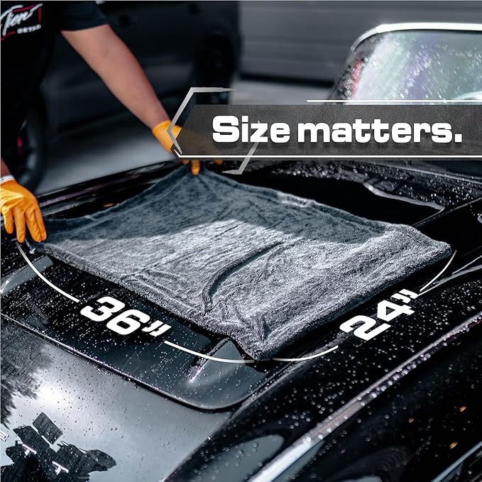 Blackline Car Drying Towel - 2ft x 3ft XL, Popular Pick Among Detailing Pros - 1300 GSM Microfiber - Absorbs Over 8lbs of Water - Leaves No Streaks, Spots or Scratches - Dries an Entire Vehicle