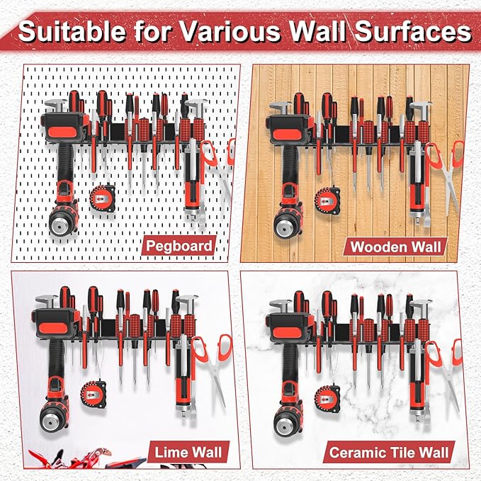 2Pcs Metal Screwdriver Organizer, Wall Mount Plier Organizer Hammer Holder, Hand Tool Storage Rack for Garage Workshop Workbench (Black, 2PCS)