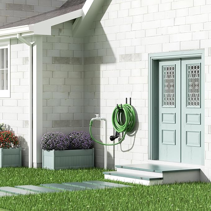 Garden Hose Holder Wall Mount - Aluminum Hose Hanger for Outside, Durable Wall-Mounted Hose Holder for Garden & Outdoor Use（4 Hooks）