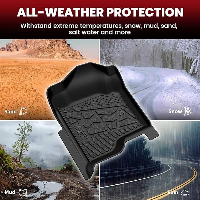 LASFIT Floor Mats 2007-2013 for Chevy Silverado/GMC Sierra 1500, 2008-2014 2500 HD 3500 HD, Gasoline only, Crew Cab, 1st Row Bucket Seat, All Weather TPE Custom Fit Car Floor Liners, 1st and 2nd Row