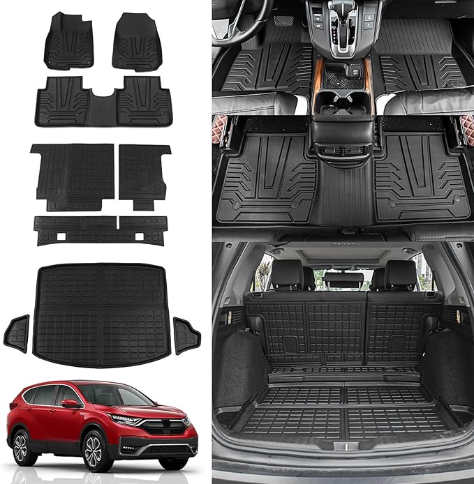 Rongtaod Floor Mats Compatible with 2017-2022 Honda CRV Cargo Mat Cargo Liner Trunk Mat Back Seat Cover Protector 2021 CR-V Accessories (Trunk Mats+Backrest Mats+Floor Mats)