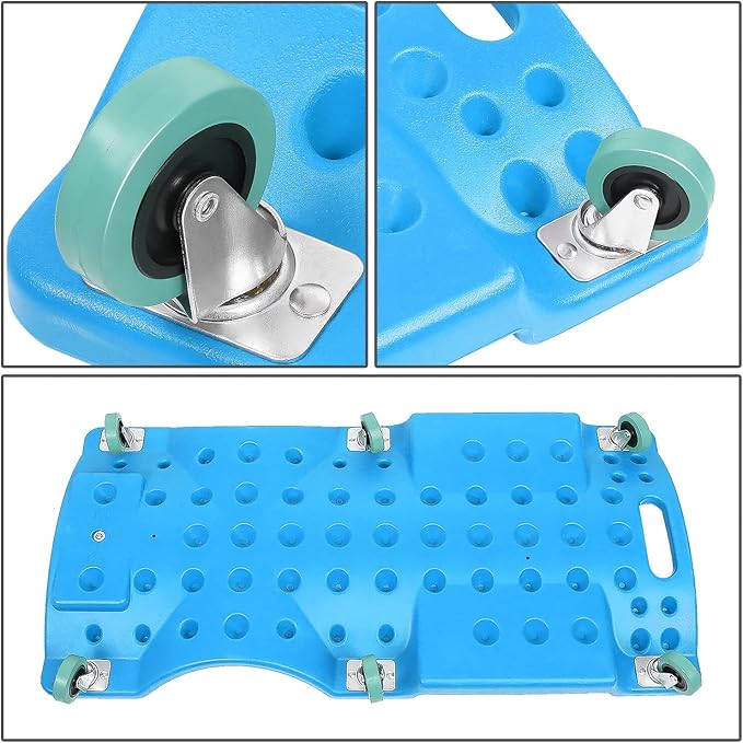 DNA MOTORING 40Inch Low Profile Plastic Rolling Garage Shop Creeper with Padded Headrest,Tool Trays & 6pcs Casters,Blue, TOOLS-00217