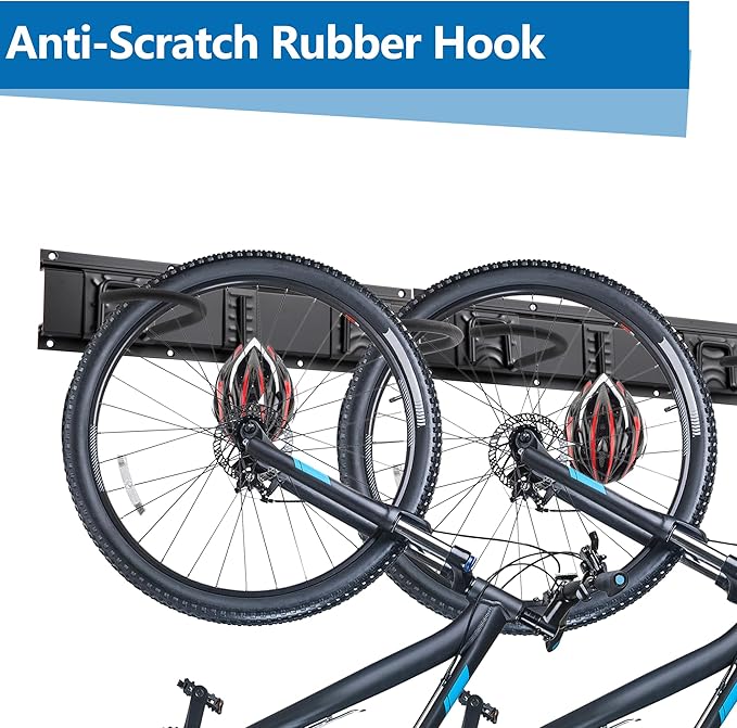 Sinoer Bike Storage Rack,Bike Wall Rack, Bike Storage Wall Mount for 6 Bikes + 5 Helmets Tool Storage Hook Adjustable for Garage or Home Vertical Bike Rack, 20 inches / 511mm - 3 Rails