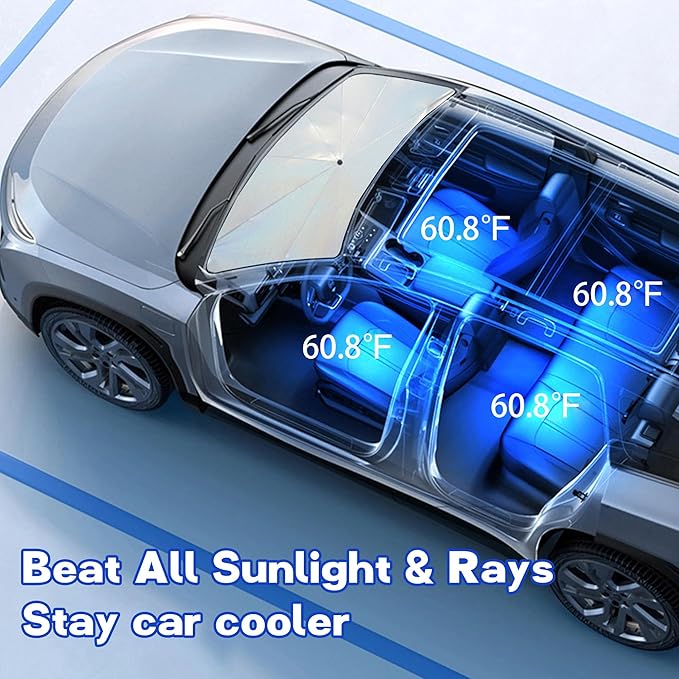 Windshield Sun Shade Umbrella, Portable Foldable, Spring Structure Wind Shield, Front Window Sunshade, Protect from Sun Rays Car Windshield, Universal for Any Car (57'' x 31.5'')