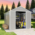 8x10 FT Outdoor Storage Resin Shed with Floor,Waterproof Plastic Garden Bike Shed with Lockable Door, Sloped Roof, Vents & Windows, Easy Assembly Tool Shed for Lawn, Backyard, Patio, Grey