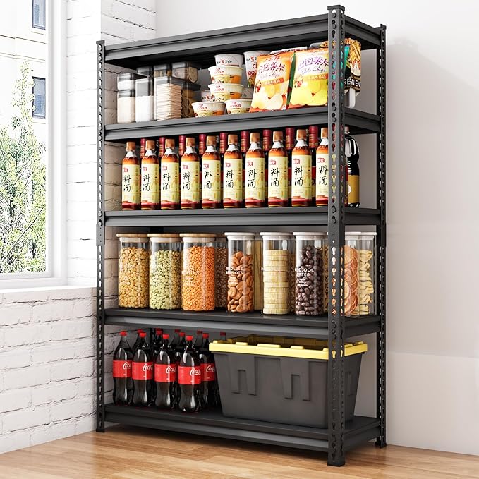 48" W Garage Shelving Heavy Duty，2500LBS Loads Adjustable Garage Storage Shelves, 5-Tier Metal Shelving Units and Storage Racks Heavy Duty, 48”W x 18”D x 78”H，Black…