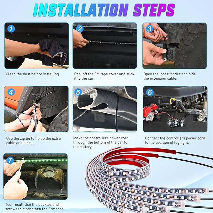 Nilight 6Pcs Car Underglow Neon Accent Strip Lights 300 LEDs Multi Color RGB-IC DIY Sound Active Function Music Mode with APP Control and Remote Control Underbody Light Strip