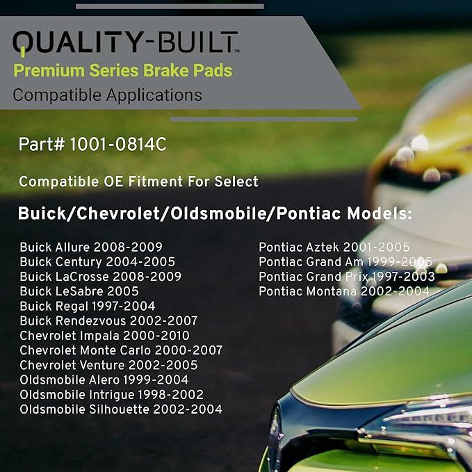 Premium Ceramic Rear Brake Pads (1001-0814C) Compatible with 1997-2010 Buick/Chevrolet/Oldsmobile/Pontiac (Alero/Allure/Aztek/Century/Grand Am/Grand Prix/Impala/Intrigue & More)