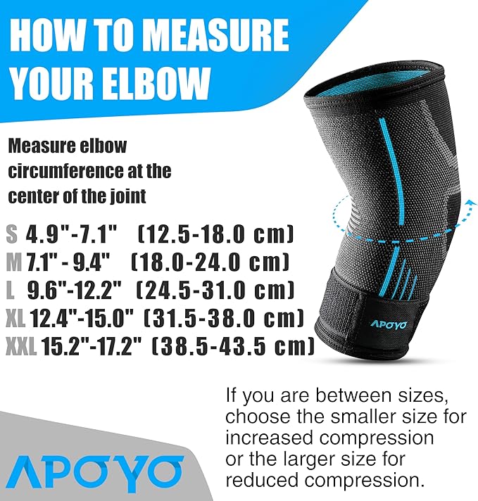 APOYO Elbow Brace for Tendonitis and Tennis Elbow, Compression Sleeve for Arthritis, Workouts, Reduce Joint Pain During Fitness Activity (Small)