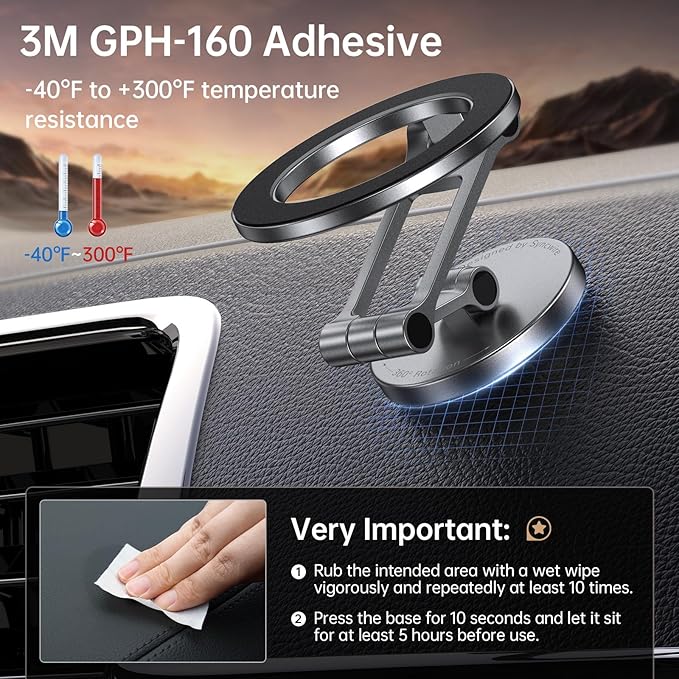 SYNCWIRE Fits MagSafe Car Mount, [All-Metal] Magnetic Phone Holder for Car, [Flexible Three-axis] 360° Rotation Magnetic Car Mount Strong Magnets Car Phone Holder Fits iPhone 16 15 14 13 12 Pro Max