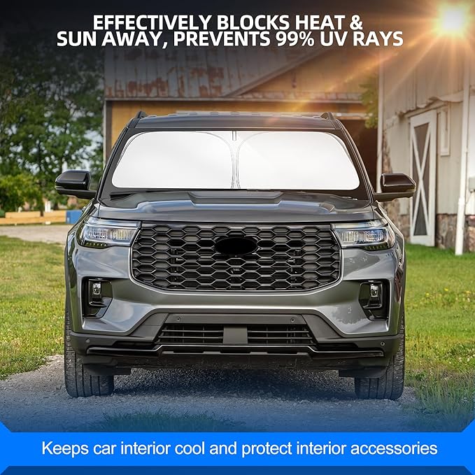 Windshield Sun Shade for Ford Explorer (SUV ST XLT Limited Platinum) 2020-2025 Foldable Sunshade Custom Fit Front Window Car Interior Accessories Protector Blocks UV Rays