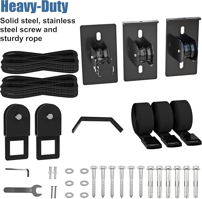 Cargo Box Pulley System for Garage Storage, Heavy-Duty Kayak/Canoes/Bikes/Ladders Ceiling Hoist, Hold Up to 150 lbs Capacity, Fit 10-18 Foot Ceilings, Black