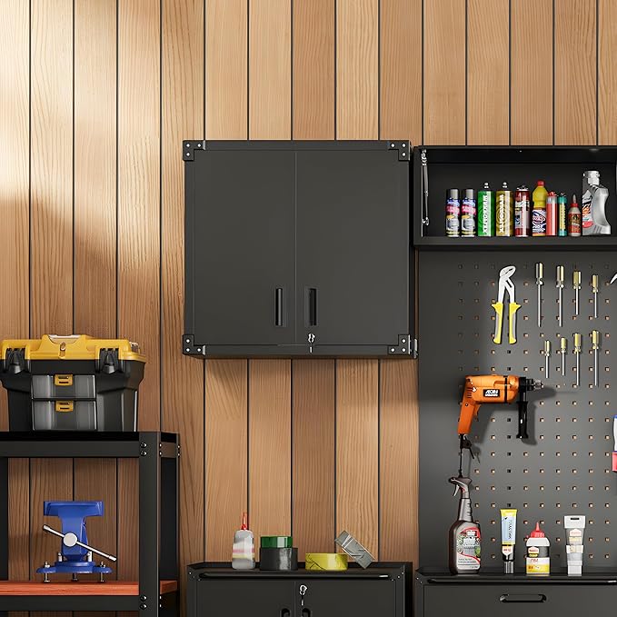 Garage Wall Cabinet,Metal Wall Cabinet with Doors and Adjustable Shelves,Steel Utility Wall Mounted Tool Cabinets for Home,Office,Kitchen,Warehouse