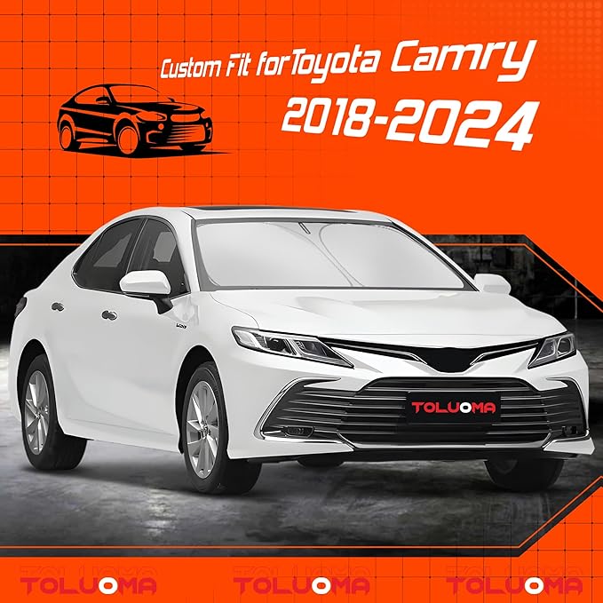 Custom Fit Windshield Sun Shade for Toyo-ta Camry 2018-2024 - Full Coverage, 210T Reflective Fabric, Double-Layer Design - Blocks 99% UV Rays, Keeps Car Cool, Easy to Install and Store