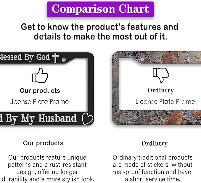 License Plate Frames Black and White Front License Plate Bracket Blessed by God Spoiled by My Husband Aluminum Metal Car Accessory 2 Pack with Screw Covers Set