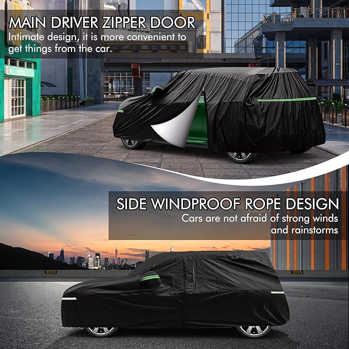 Mini Cooper/Cooper S Car Cover 2002-2023 - 210D Outdoor Waterproof UV Protection With Cotton Layer, Zipper Door, Reflective Strip, Storage Bag for 2-Door
