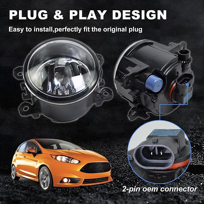 Fog Light Lamp Assembly Replacement 4F9Z-15200-AA Compatible with Acura Honda 2008-2014 Ford Focus, 2006-2014 Mustang, 2005-2011 Ranger STX, 2011-2014 Explorer - Clear Lens H11 Halogen Bulbs (Pair)