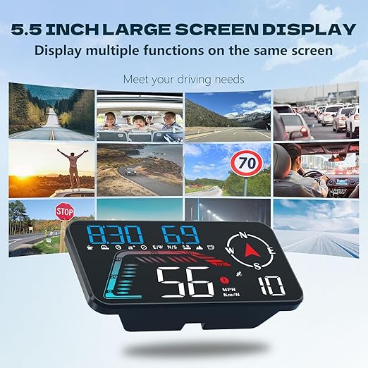 Hud Car Head Up Display G12 with HD LED Display for All Speedometer for All Speedometer Models, with Adaptive Light Sensing