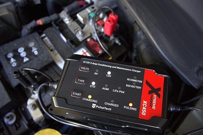 PulseTech XC450 Xtreme Charge 4 AMP Smart Battery Charger Maintainer, Trickle Charger | Test, Charge, Condition & Maintain All 6V/12V Batteries: Lead Acid, LiFeP04, Lithium, VRLA, AGM, Gel & Flooded