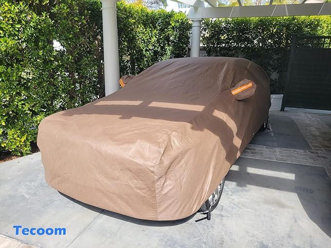 Tecoom Thick Shell Car Cover Super Breathable-Waterproof Windproof Snow Sun Rain UV Protective Outdoor All Weather Fit 170-190 Inches Length Sedan