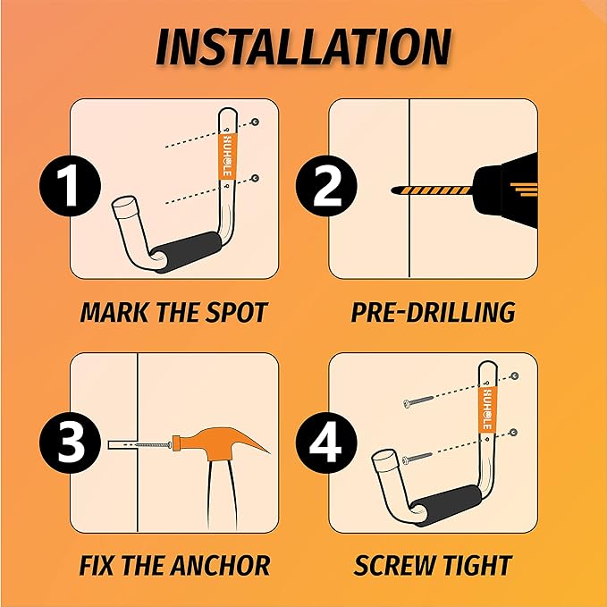 HUHOLE Ladder Hooks for Garage Wall, Wall Mount Ladder Brackets with 9.8" Jumbo Arm, Utility Hooks for Bike, Folding Chair, Bulk Items