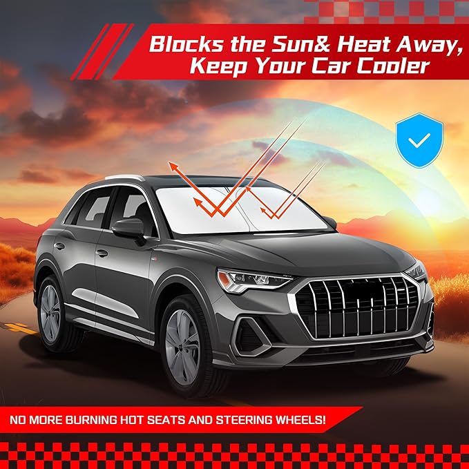 ARISMOTOR Windshield Sun Shade for Audi Q3 2019-2025, Custom Fit Foldable Front Window Sunshade Sun Visor Protector, Block UV Rays Keep Your Car Cooler