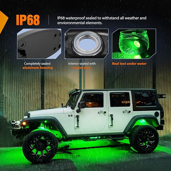 Nilight LED Rock Light Pods Waterproof Under Body Wheel Well Light Exterior Interior Lights for Car Truck Pickups ATV UTV SUV Motorcycle Boat, 4PCS Green