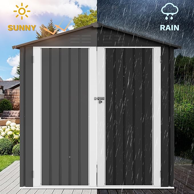 DWVO 6x4ft Storage Shed for Outdoors, Metal Sturdy Weatherproof Tool Locker with Secure Door and Ventilation for Equipment, Mowers, Bikes, Outdoor Spaces, Dark Gray